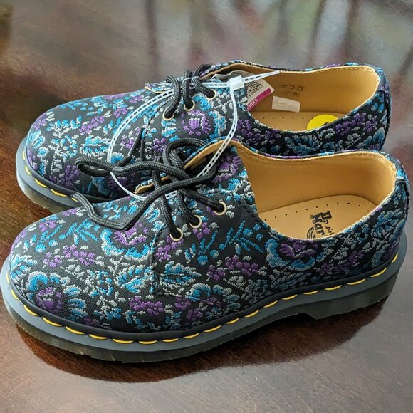 $150 Dr Martens 1461 Floral Jacquard Oxford Shoes Sz 5 Womens Black Purple Blue - Picture 7 of 9